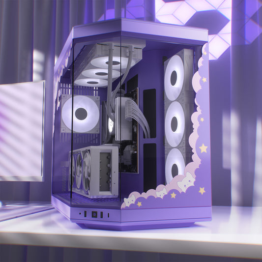 Night Sky PC Case Skin compatible with Hyte Y70 - Lilac Vinyl Decal Sticker - Kawaii Gaming Setup
