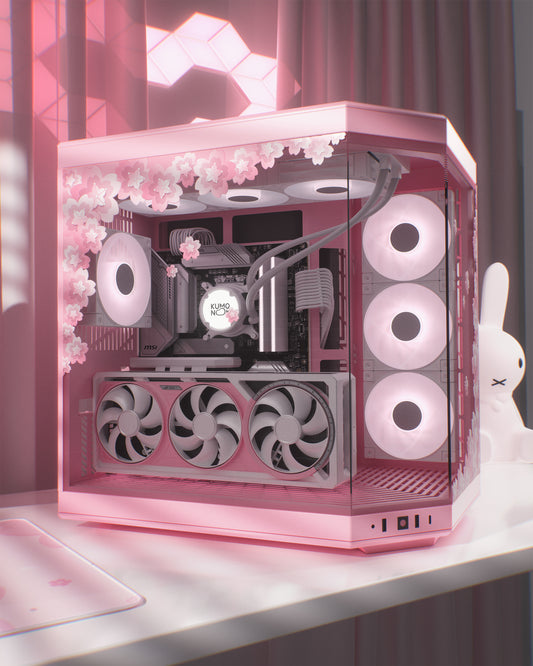 Sakura PC Case Skin compatible with Hyte Y70 - Cherry Blossom Decal Sticker - Pink Gaming Setup