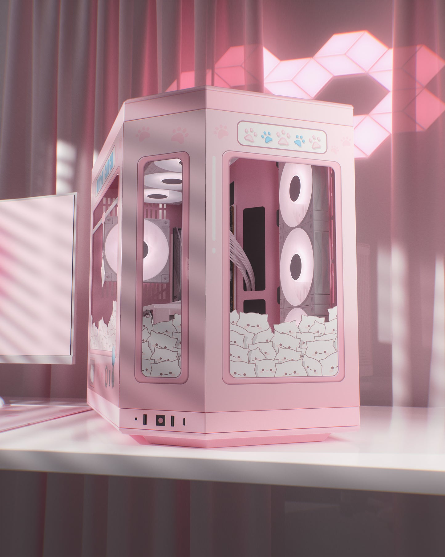 Kitty Catch PC Case Skin compatible with Hyte Y70 - Kawaii Style Decal Sticker - Cozy and Cute Gaming Setup
