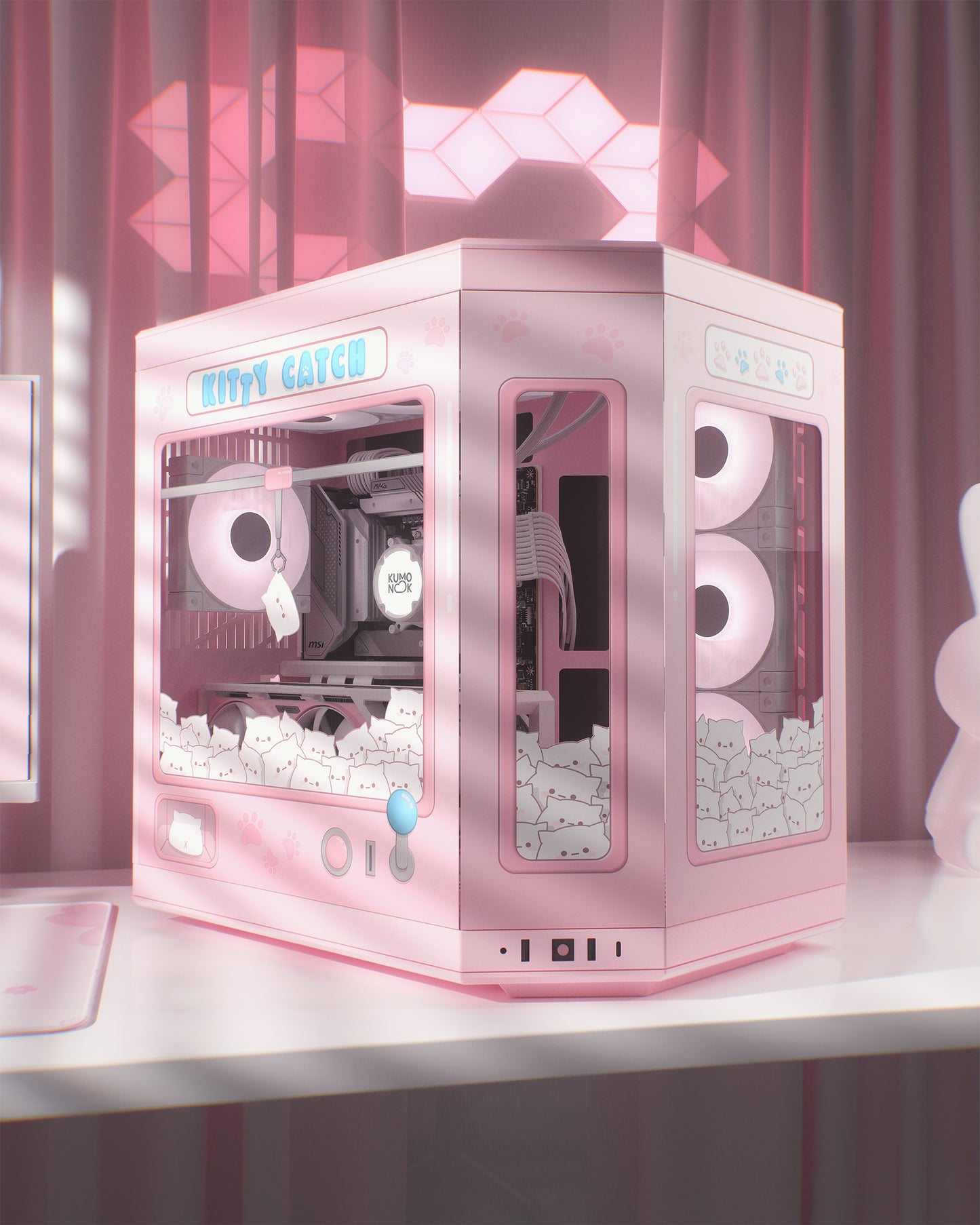 Kitty Catch PC Case Skin compatible with Hyte Y70 - Kawaii Style Decal Sticker - Cozy and Cute Gaming Setup