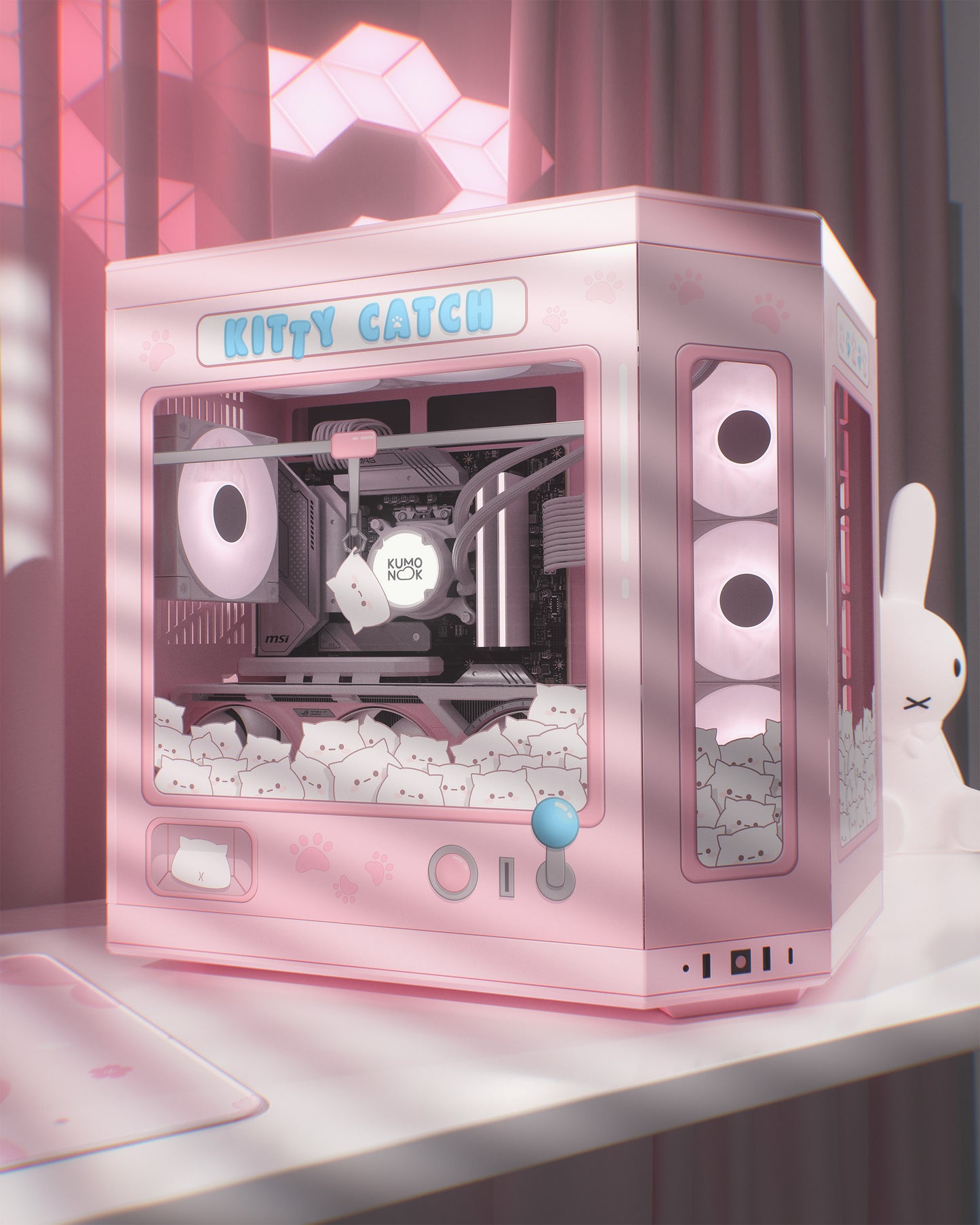 Kitty Catch PC Case Skin compatible with Hyte Y70 - Kawaii Style Decal Sticker - Cozy and Cute Gaming Setup