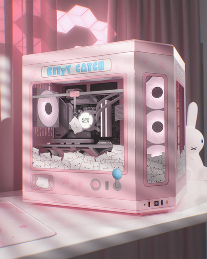Kitty Catch PC Case Skin compatible with Hyte Y70 - Kawaii Style Decal Sticker - Cozy and Cute Gaming Setup