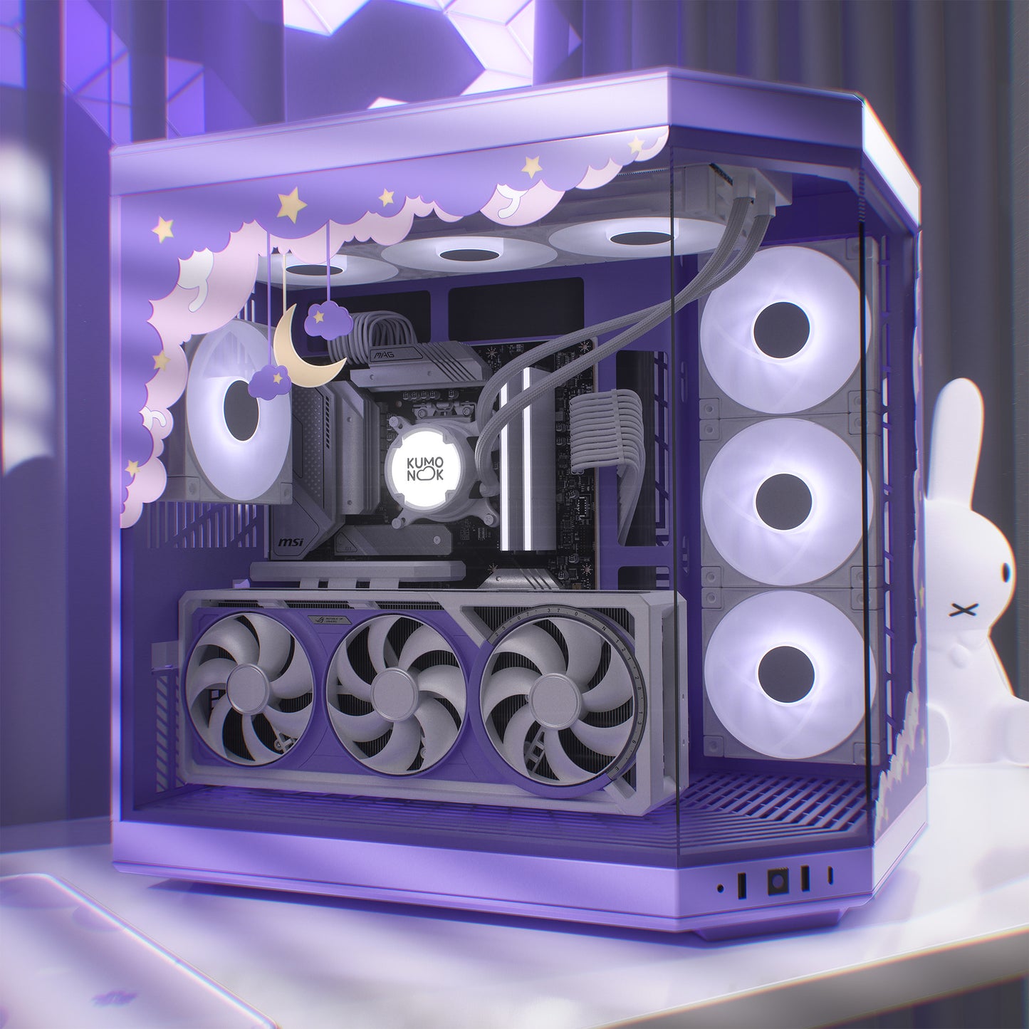 Night Sky PC Case Skin compatible with Hyte Y70 - Lilac Vinyl Decal Sticker - Kawaii Gaming Setup