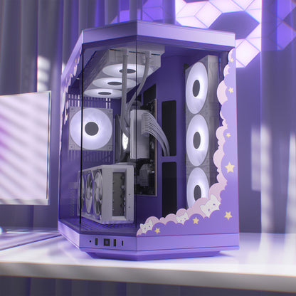 Night Sky PC Case Skin compatible with Hyte Y70 - Lilac Vinyl Decal Sticker - Kawaii Gaming Setup