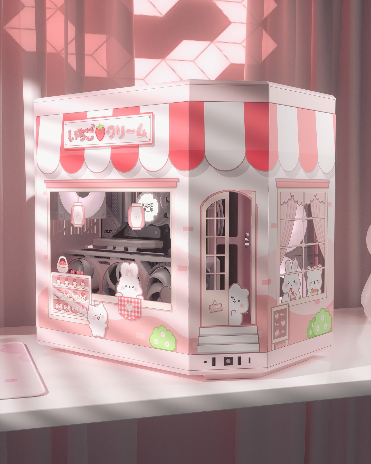 Strawberry Cake Shop PC Case Skin compatible with Hyte Y70 - Kawaii Style Decal Sticker - Cozy and Cute Gaming Setup
