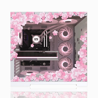 Side glass panel showcasing pc skins and lovely gaming vibes with easy pc modding vinyl stickers.