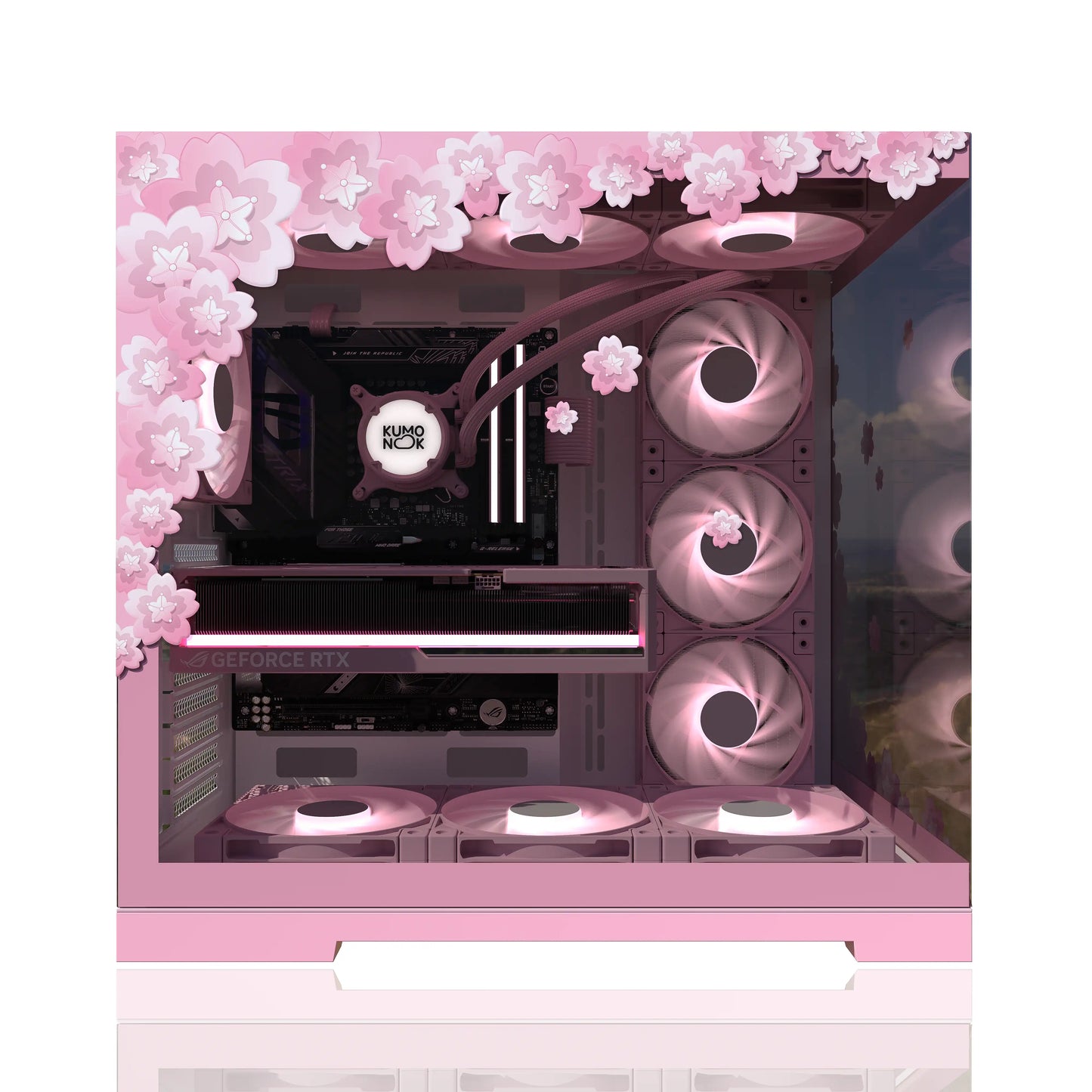 Side glass panel showcasing pc skins and lovely gaming vibes with easy pc modding vinyl stickers.