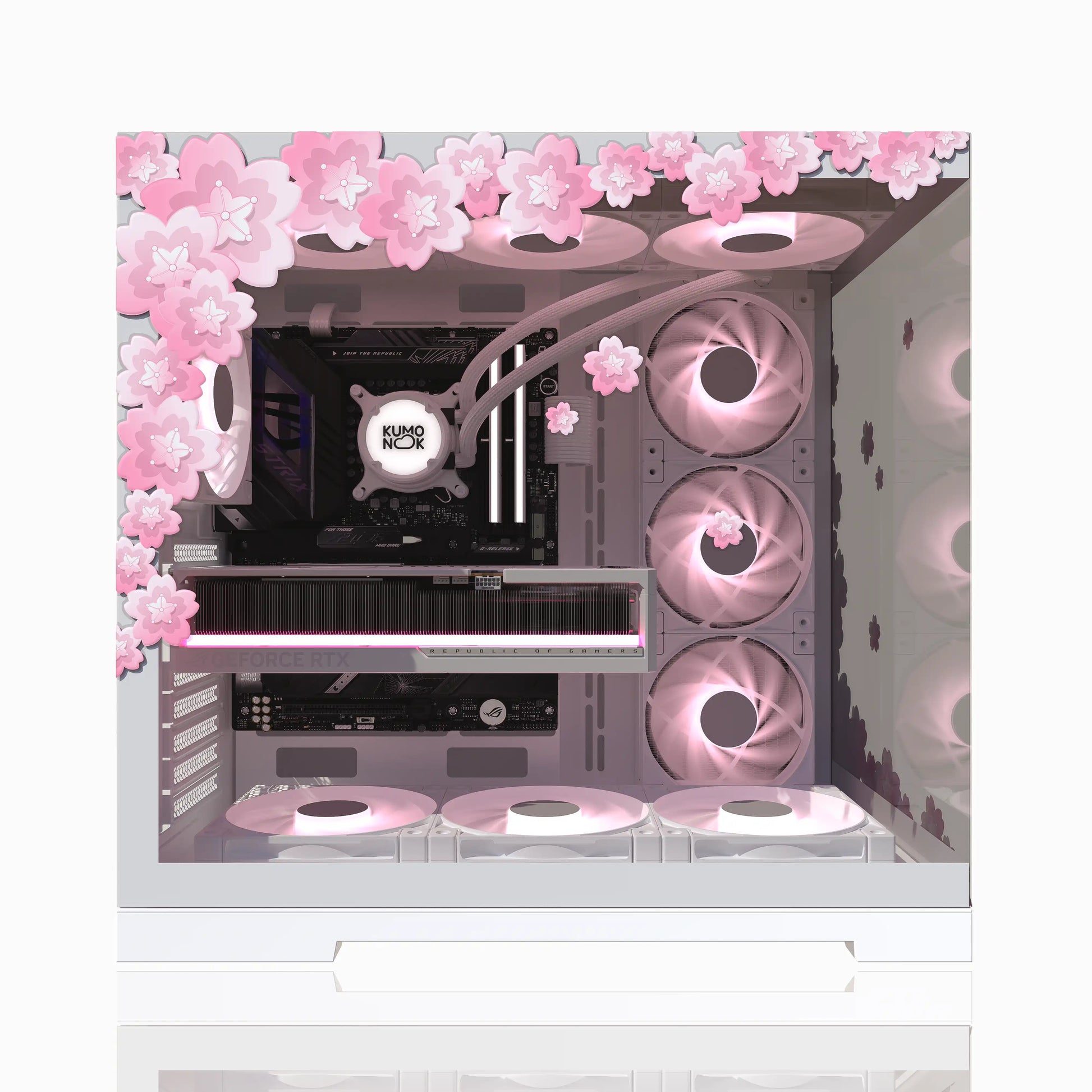 Side glass panel showcasing pc skins and lovely gaming vibes with easy pc modding vinyl stickers.