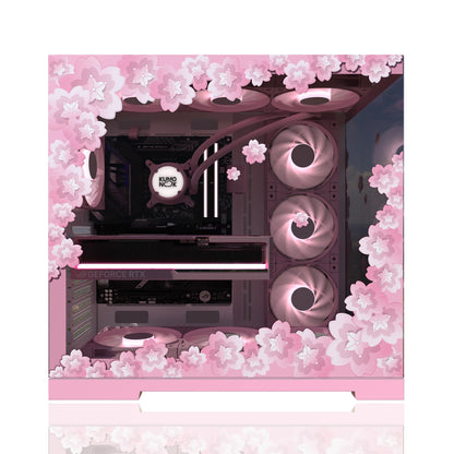 Side glass panel showcasing pc skins and lovely gaming vibes with easy pc modding vinyl stickers.