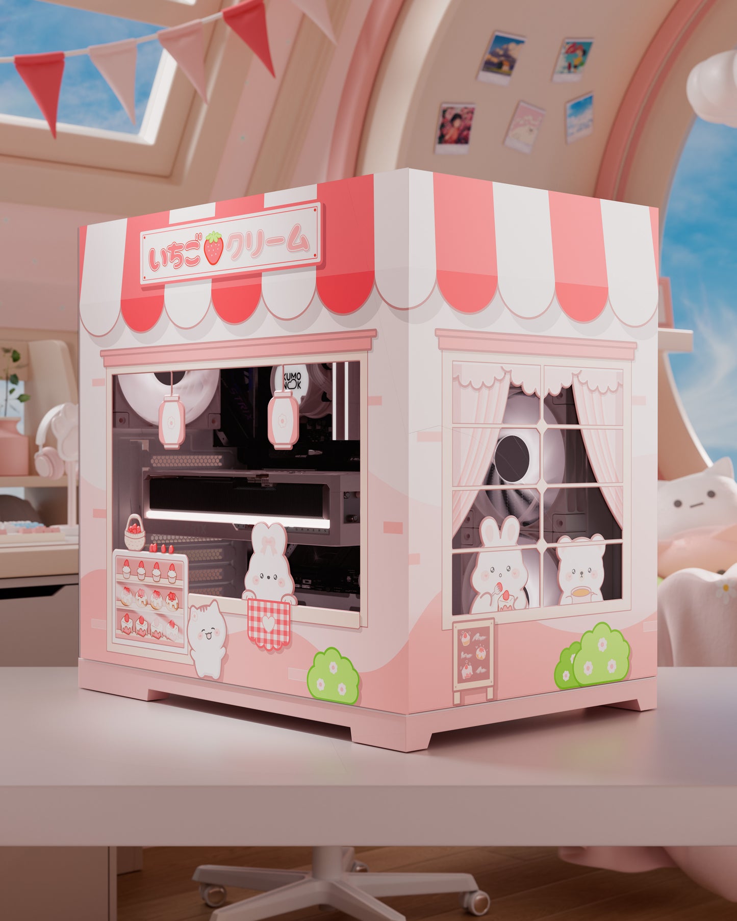 CUSTOM Strawberry Cake Shop PC Skin – Kawaii Claw Machine Decal